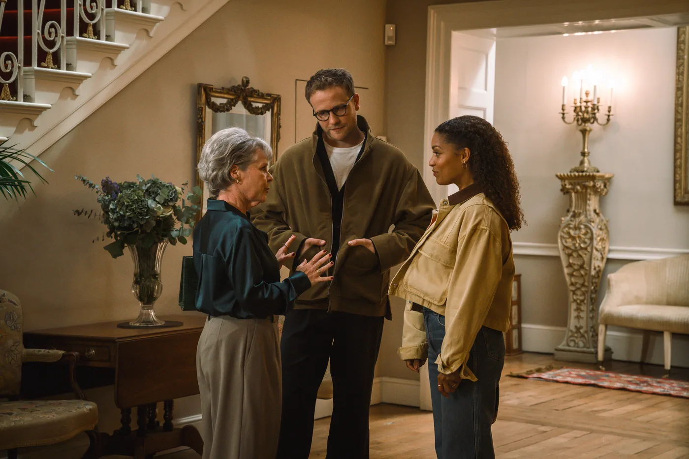 Imelda Staunton as Aunt Ada with Tommy and Tuppence