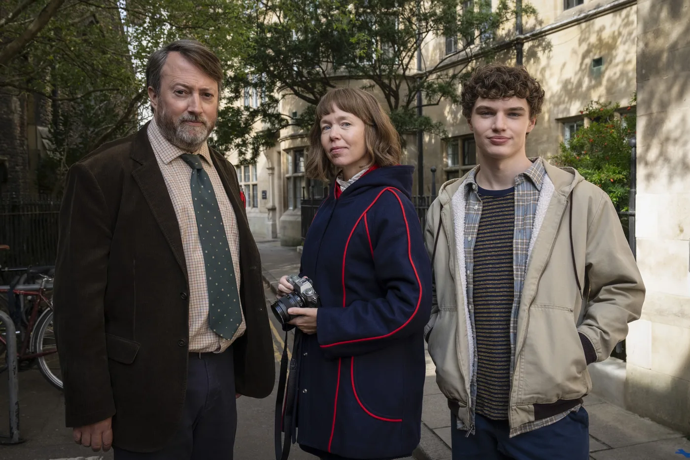 David Mitchell, Anna Maxwell Martin, and Dylan Hughes as John, Lucy, and Henry in Ludwig Season 2
