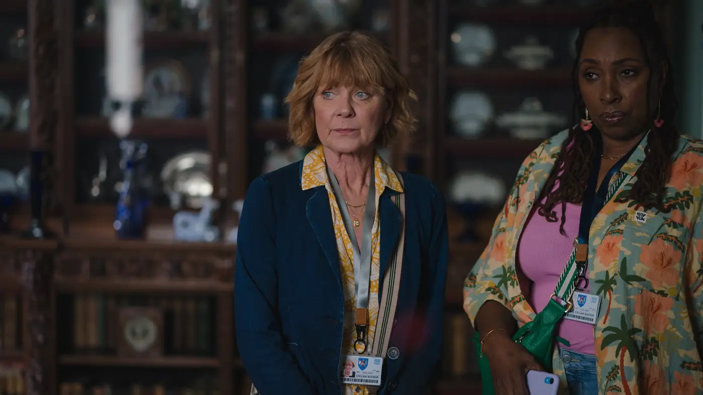 Judith Potts (Samantha Bond) and Suzie Harris (Jo Martin) in The Marlow Murder Club Season 3