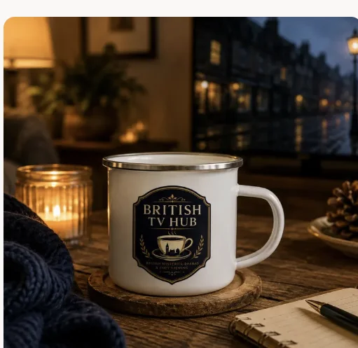 British TV Hub enamel camp mug