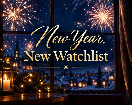 Coming Soon: New Year, New Watchlist — fireworks over a snowy British village at night
