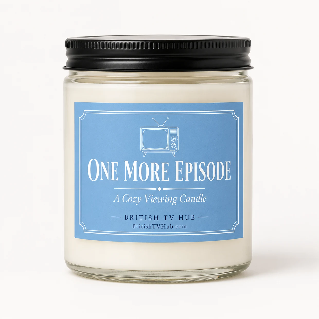 One More Episode soy candle from British TV Hub